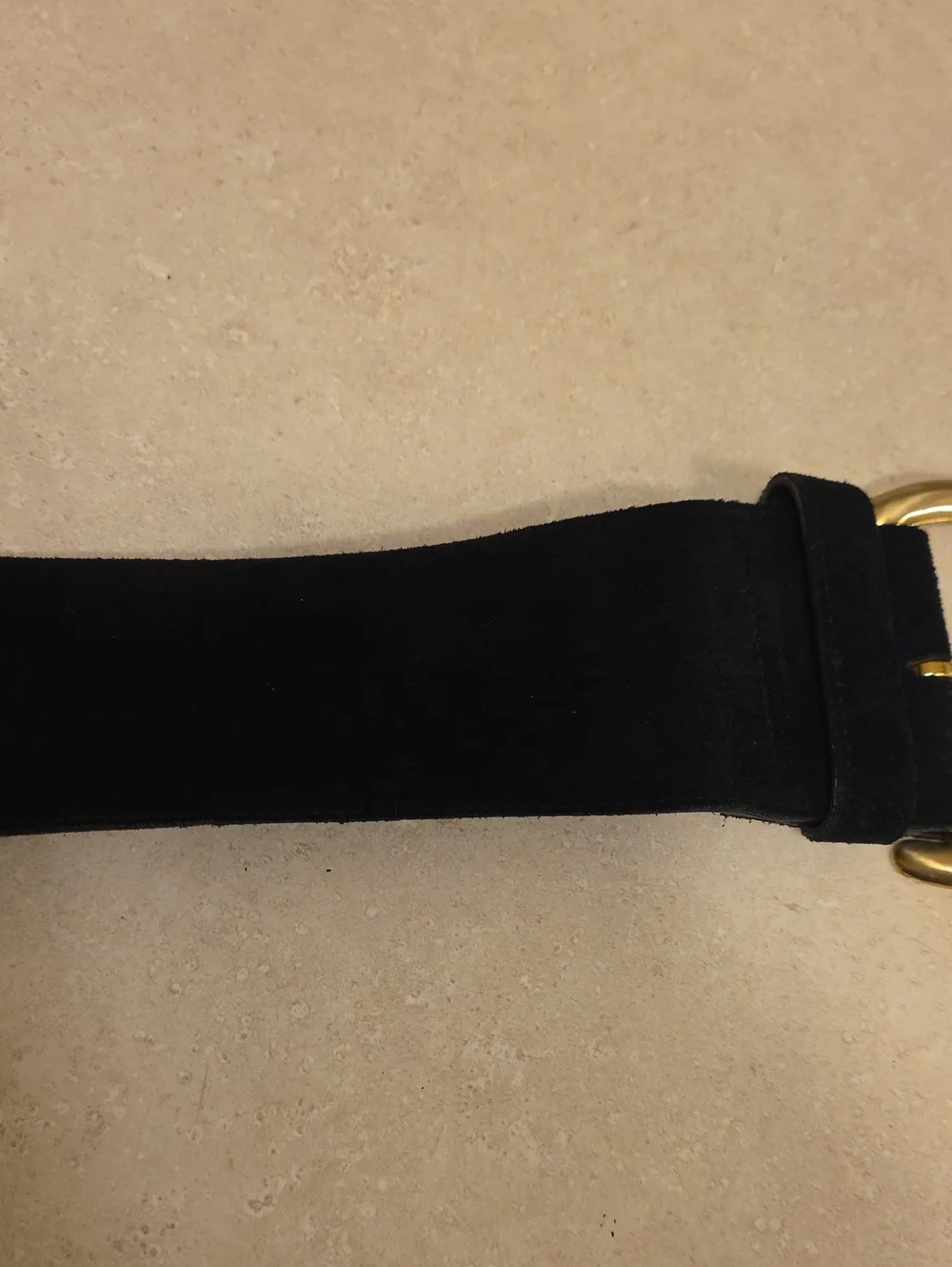 Vtg Kandell Marcus Black Suede Wide Waist Belt Gold Crescent Buckle 1980s USA